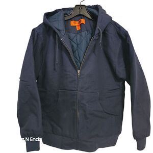 CornerStone Navy Hooded Jacket XS 100% Cotton Shell Nylon Lining & Polyester Pad